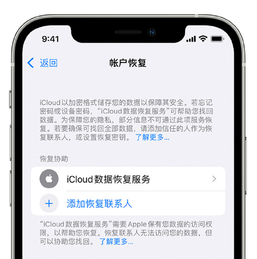 汝州苹果手机维修分享在 iPhone 上设置帐户恢复联系人的方法 